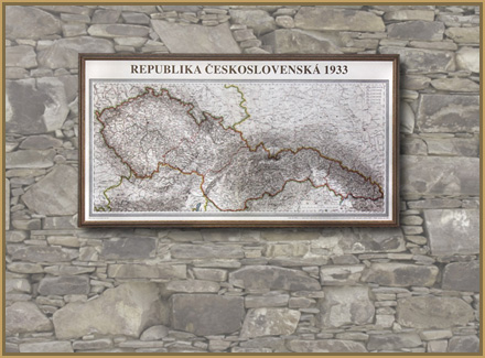 MapyCZ.cz - Zarámovaná historická mapa Československa jako dekorace interiéru